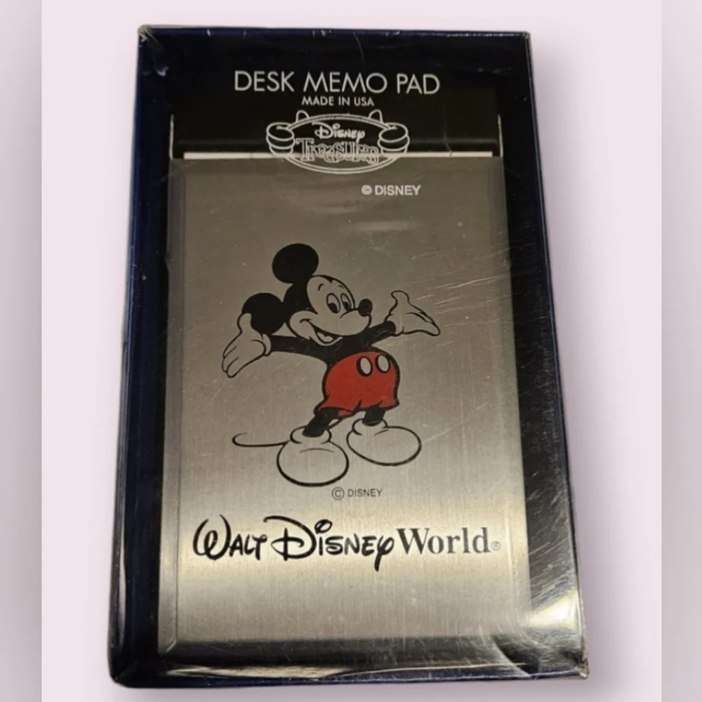 Vintage Mickey Mouse Walt Disney World Desk Memo Pad Silver Black